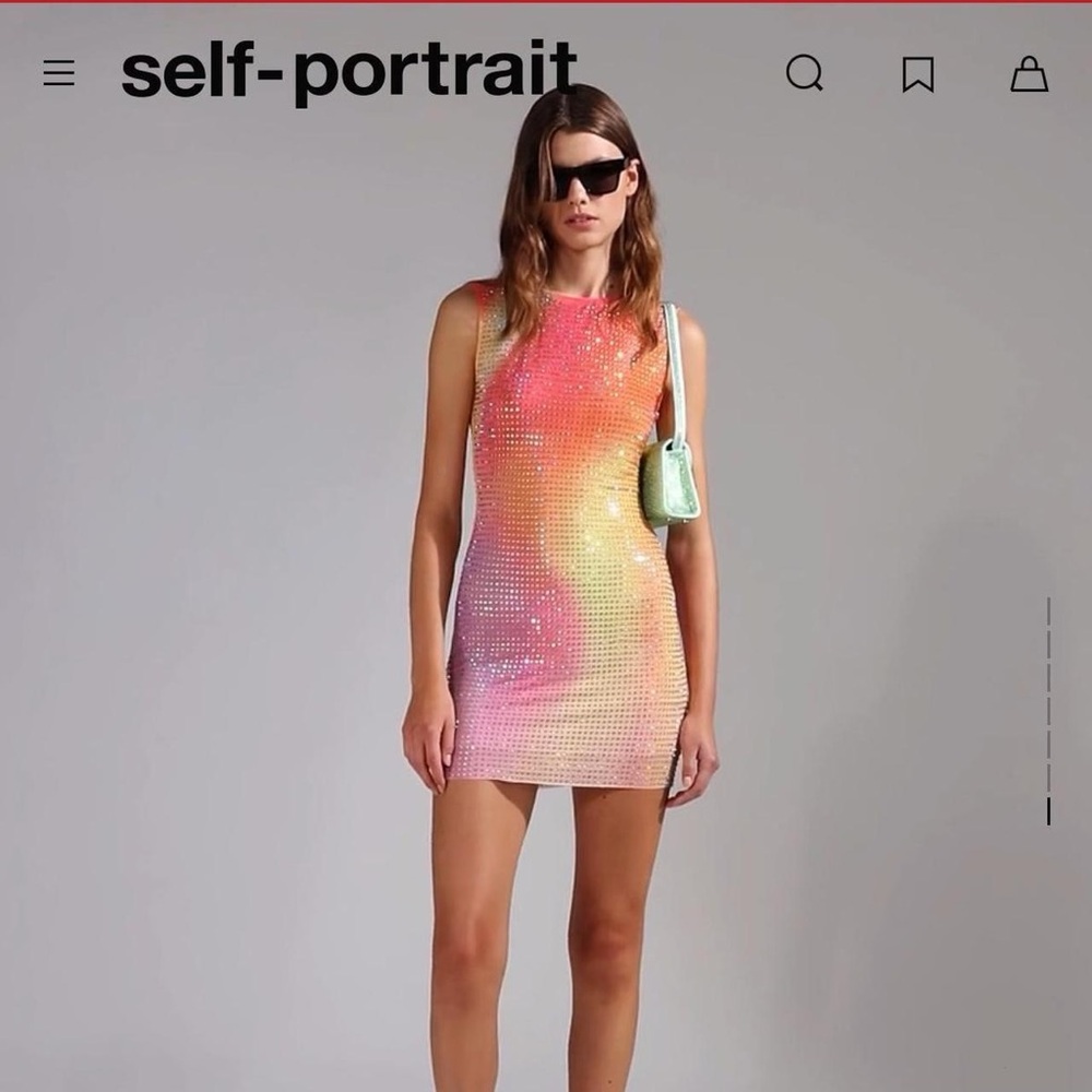 Printed mesh rhinestone mini dress by self portrait